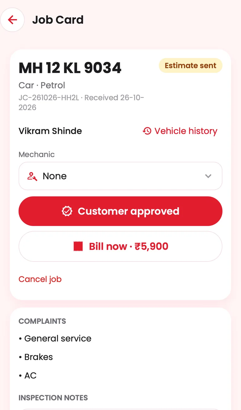 Garage Pro job card on an iPhone